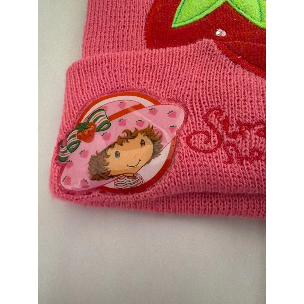 Strawberry Shortcake Beanie Girls One Size Pink Rhinestone Knit Hat Retro Y2K